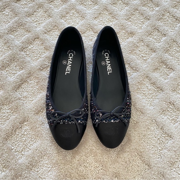 CHANEL 🖤 Boucle with Sequin Flats EU 39c - Picture 7 of 16